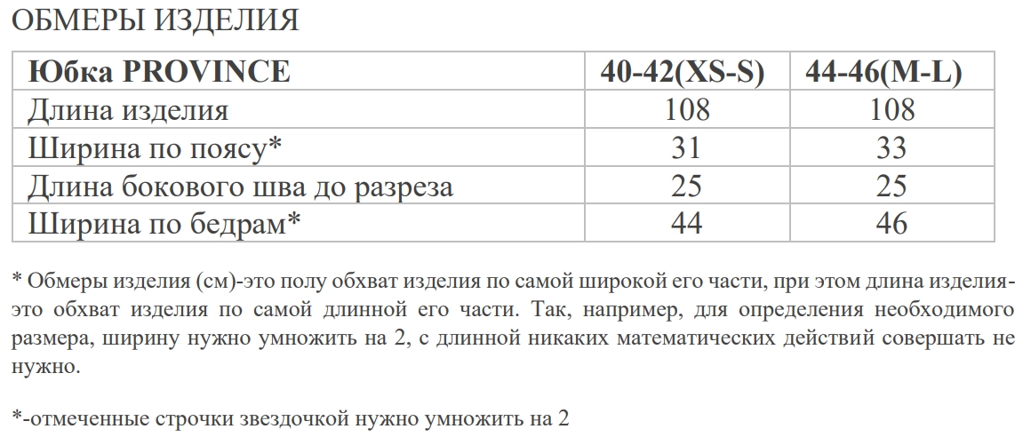 Размерная таблица